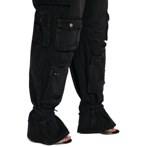 Women's <b>High</b> <b>Waist</b> Black <b>Cargo</b> Pants Loose Fit Full Length Streetwear Style With Multiple Pockets Button Fly Stonewashed Cotton - Product Image 2
