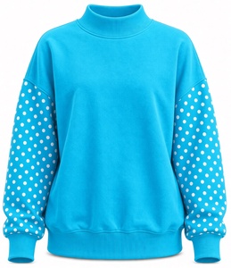 Custom Logo <b>Women</b> Oversized Turtleneck Sweatshirt Polka Dot Lantern Sleeve Knitted Cotton Autumn Casual <b>Pullover</b> Top - Product Image 5