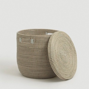 Set of 2 Classic Seagrass <b>Baskets</b> with Lids Handmade <b>Storage</b> <b>Basket</b> Wholesale eco-friendly Made in Vietnam - Product Image 1