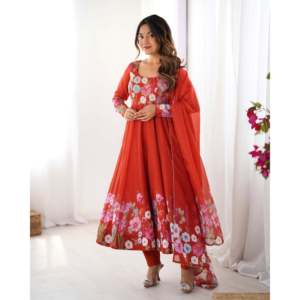 ชุดเดรส Anarkali สีเขียว NKB สวยงาม พร้อมกางเกงและผ้าคลุมไหล่ สำหรับงานปาร์ตี้ ไซส์ XS ทำจากโพลีเอสเตอร์ - Product Image 5