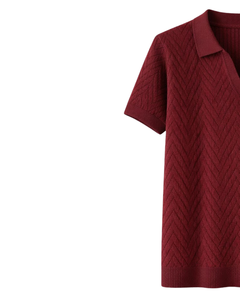 เสื้อโปโลถักลายสีแดงเบอร์กันดีสำหรับผู้ชาย แขนสั้น สวมใส่สบายๆ ในฤดูร้อน ทรงเข้ารูป  รับผลิตตามแบบ พร้อมปักโลโก้ ขายส่ง OEM - Product Image 3