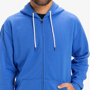 Men's Blue Full <b>Zip</b> <b>Hooded</b> Fleece Sweatshirt Regular Fit Solid Color Autumn Wear - Product Image 5
