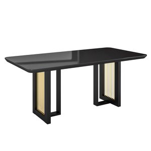Table à manger moderne 6 places avec accents noirs et dorés - Product Image 2