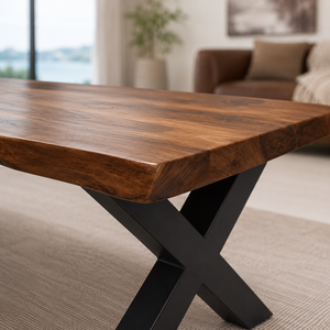 Modern Wooden <b>Coffee</b> <b>Table</b> With Black X <b>Legs</b> Natural Grain Finish <b>For</b> Stylish Living Room Home Decor Furniture - Product Image 2