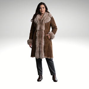 Manteau long en peau de mouton Toscana personnalisé pour femmes, couleur beige, léger, vêtements d'hiver - Product Image 1