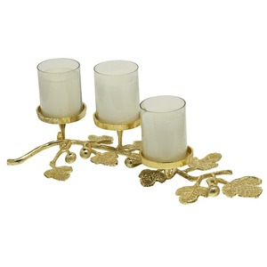 Top Arrival Golden Brass Candle Holder Set of 3 with <b>Leaf</b> Design for Home Decoration - Product Image 3