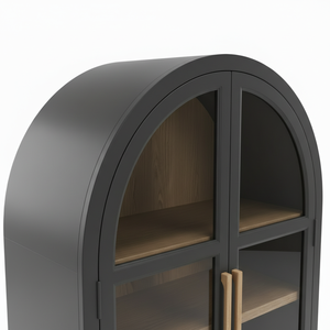 Vitrina Rectangular de Madera de Caucho y MDF con Chapa de Roble, Ecológica, 4 Compartimentos, Puertas con Persianas, Mesa Auxiliar/Mesita de Noche con Almacenamiento - Product Image 3