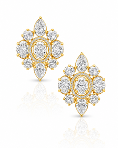 Pendientes de Diamantes Cultivados en Laboratorio con Diseño Floral, Corte Ovalado, Oro Rosa de 10K, 14K, 18K, Joyería Fina de Lujo para Regalo de Boda o Compromiso - Product Image 1