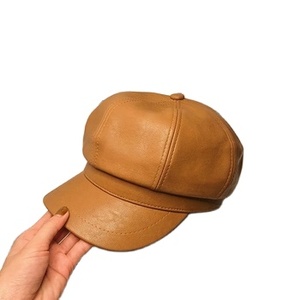 Brown PU Leather 5 Panel Cap <b>Flat</b> Brim Unisex Casual Breathable Four Seasons Outdoor <b>Hat</b> Adult Size 56-58CM - Product Image 1
