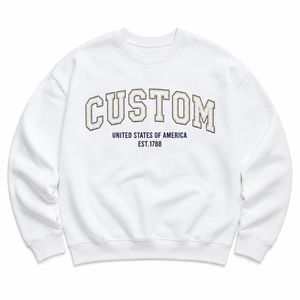Sudaderas con cuello redondo estilo americano con letras aplicadas personalizadas, al por mayor, de algodón terry blanco, con hombros caídos, sudaderas con capucha lisas - Product Image 3