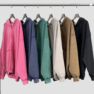 Sweat à capuche zippé oversize pour homme en molleton tricoté bleu, décontracté, avec poche avant, idéal pour l'automne - Product Image 4
