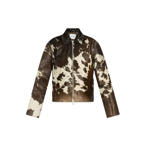 Chaqueta de Motociclista de Cuero Genuino Estilo Occidental con Pelo de Vaca, Abrigo de Cuero Hecho a Mano, Proveedor Mayorista - Product Image 2