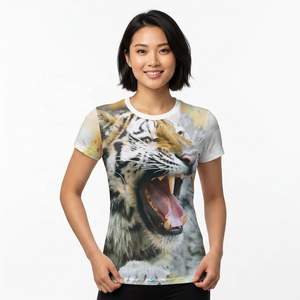 T-shirt pour homme à imprimé tigre, manches courtes, col rond, décontracté, respirant, 100% polyester, tricoté, coupe classique, design imprimé photo - Product Image 5
