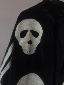 Handcrafted Black Velvet Skull Suzani <b>Jacket</b>: <b>Gothic</b> Embroidered Skeleton Coat - Product Image 5