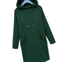 Robe à capuche bordeaux pour femme, manches longues, en molleton de coton, style pull, coupe longue, décontractée, hiver