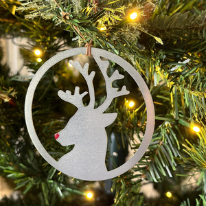 Ornement de cerf en métal argenté moderne, silhouette brossée, plaque circulaire, décoration murale festive pour Noël et les fêtes - Product Image 2