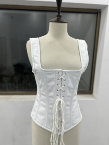 Top Corset de Satén Blanco Personalizado para Mujer |   Bustier con Varillas y Encaje |   Corsé de novia con cuello cuadrado |   Fajas Reductoras de Cintura Hechas a Mano Firmes DHL - Product Image 1