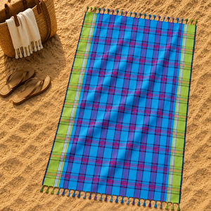 Serviettes Kikoy à séchage rapide avec motif à carreaux, serviette de plage Kikoy 100% coton à prix abordable, vente en gros en Inde. - Product Image 3
