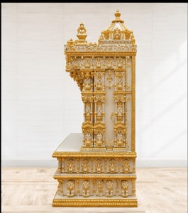Achetez un Temple/Puja Mandir en bois de teck pour la maison, taille personnalisable, haut de gamme, sculpté à la main, couleur dorée, Pooja Ghar avec armoire de rangement - Product Image 4