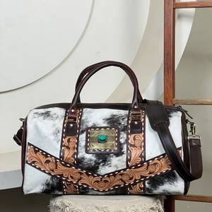 2026 Premium High Quality Hand <b>Tooled</b> Cowhide Leather Duffel <b>Bags</b> & <b>Backpack</b> Matching 2 Piece Set Unisex Travel Luggage Set - Product Image 4
