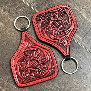 Porte-clés en cuir véritable artisanal, motif floral, style western, multicolore, pour clés de voiture, vente en gros - Product Image 4