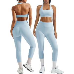 Conjunto Deportivo Ecológico y Transpirable para Mujer, Bra Deportivo y Leggings de Cintura Alta, 2 Piezas, con Logotipo Frontal, para Gimnasio, Entrenamiento, Fitness y Actividades - Product Image 1