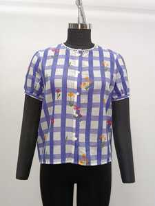 Women's Blue White Striped Cotton Lace <b>Cap</b> <b>Sleeve</b> <b>Top</b> with Floral Embroidery Button Down O-Neck Casual Spring Summer - Product Image 1