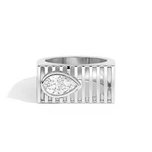 1ct Pear Lab Diamond Wide Band <b>Ring</b> 14k 18k Solid <b>Gold</b> Off-Center Bezel <b>Set</b> Unique D <b>Ring</b> Statement Modern Men's Gift 10mm - Product Image 4