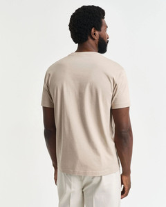 เสื้อยืดคอตตอนสีเบจพรีเมียมสำหรับผู้ชาย แขนสั้น คอกลม ทรงปกติ สวมใส่สบาย สีพื้น ผ้าเจอร์ซีย์ถัก ระบายอากาศได้ดี แฟชั่นทันสมัย - Product Image 2