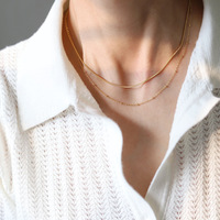 Collier double couche superposé polyvalent pour femme plaqué or 18 carats, chaîne serpent plate, perles, diamant, acier inoxydable