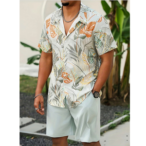Ensemble deux pièces brodé pour homme – Chemise et short amples d'été en coton respirant à séchage rapide - Product Image 5