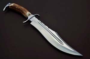 Couteau de chasse et de camping Bowie en acier inoxydable avec manche en bois et étui en cuir, personnalisable OEM - Product Image 5