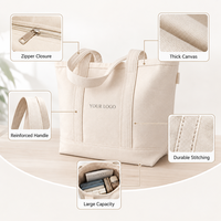 Tas Belanja Kanvas Reusable Custom untuk Belanja Bahan Makanan, Tas Belanja Kanvas Katun Besar dengan Ritsleting