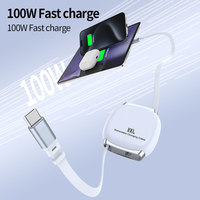 Cable de Carga Rápida Retráctil de 100W Tipo C, Cargador Telescópico para iPhone, MacBook, Laptop, Diseño Pequeño y Portátil