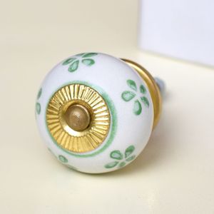 Handmade Wholesale Contemporary Ceramic Knobs Green Floral White Kitchen Cabinet Door Handles Hardware Drawer Pulls Bulk Lot - Product Image 2
