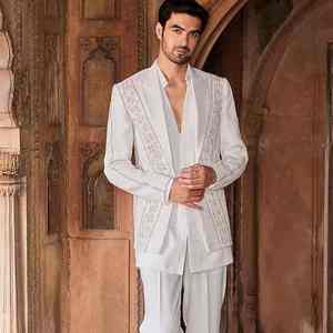 Sherwani de Boda Real para Hombre, Estilo Indio-Pakistaní, Casual, con Bordado Intenso, Sin Arrugas, Protección Solar, para Todas las Temporadas - Product Image 5