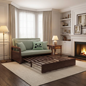 Sofá Cama Plegable de Madera Maciza de Fresno Color Nogal Oscuro, Sofá Cama Ahorrador de Espacio, Diseño Modular Resistente para Dormitorios Pequeños, Reino Unido - Product Image 1