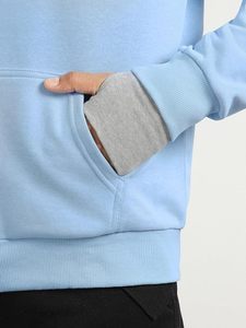 Sweat-shirt à capuche zippé bleu clair pour homme, coupe classique, avec poches, en coton French Terry, couleur unie, idéal pour l'automne - Product Image 3