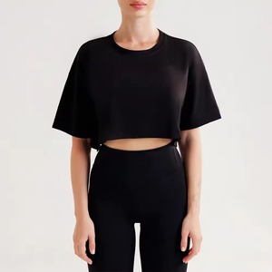 Camisetas Cortas de Alta Calidad para Mujer, Ajuste Holgado, Algodón, Ropa de Yoga Ecológica, Secado Rápido, Transpirable, Manga Corta, Top Deportivo - Product Image 2