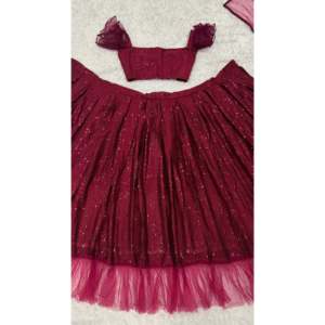 Ropa de fiesta de diseñador para mujer Lehenga Choli con borde de volante de red elegante - Product Image 4