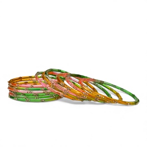 Premium Raindrop Kashmiri Gold Plated Trendy Multicolour Glass & Pearl Colourful <b>Bangle</b> Set Traditional Wedding Wholesale Bulk - Product Image 5