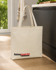 Sac fourre-tout promotionnel personnalisé en toile 200 GSM en polycoton recyclé 43x43x25 cm avec soufflet de fond, impression logo personnalisée bicolore, vente en gros - Product Image 5