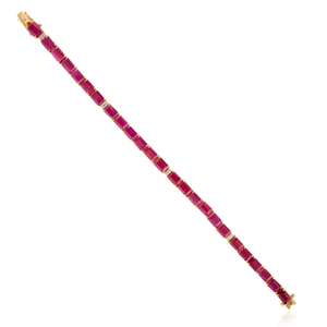 Exclusive Design Customized Gemstone 23.65ct. <b>Ruby</b> & Diamond Statement Tennis <b>Bracelet</b> Wedding Bridal Jewelry 18K Yellow Gold - Product Image 5