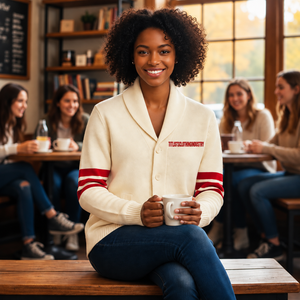 Ajoutez vos pulls à col châle personnalisés de haute qualité, avec logos d'universités, en tricot, ou des cardigans. - Product Image 2