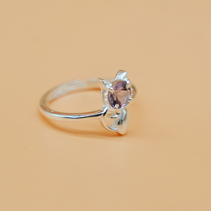 Bague ajustable en argent sterling avec améthyste naturelle, motif chat, faite à la main, de luxe, haute qualité, pour anniversaire et mariage – Meilleure vente - Product Image 4