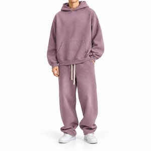 Ensemble sweat-shirt et pantalon de survêtement pour homme, coupe ample, marron uni, 2 pièces, tenue décontractée streetwear - Product Image 4