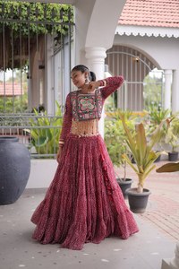 Designer Silk Multicolor Navratri Lehenga Choli for Women | Traditional Mirror Work Garba Party Dress - Product Image 6