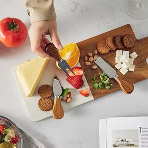 Double Sided Eco-friendly Cheese Board Set Wood and Resin Cutting Serving Board with <b>Knives</b> Dishwasher <b>Safe</b> for Kitchen Party - Product Image 5