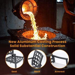 Moderno classico 7 pezzi Patio esterno da pranzo tavolo rettangolare sei sedie stazionarie in alluminio brace nero finitura giardino - Product Image 5