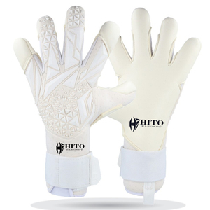 High Quality White Soccer Goalkeeper <b>Gloves</b> 4mm Negative Cut with Rubber Inject and Elastic Strap - Product Image 1